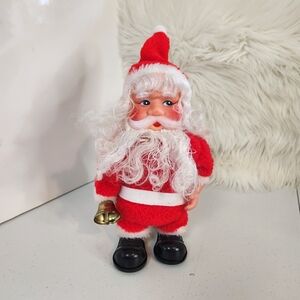 Vintage Rubber Faced Santa Clause Bell Wheels MCM Kitsch 1960s Decor Christmas